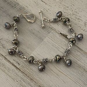 Gorgeous Michael Dawkins Sterling Silver Pearl Pyrite Starry Night Bracelet.
